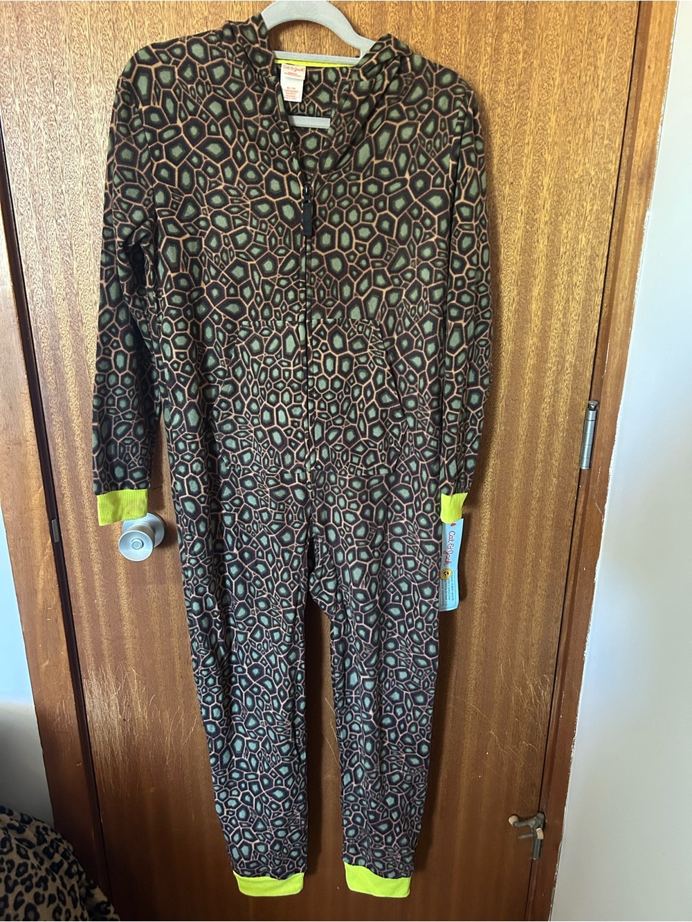 Cat & Jack Brown and Olive Geometric Fleece Zip Onsie